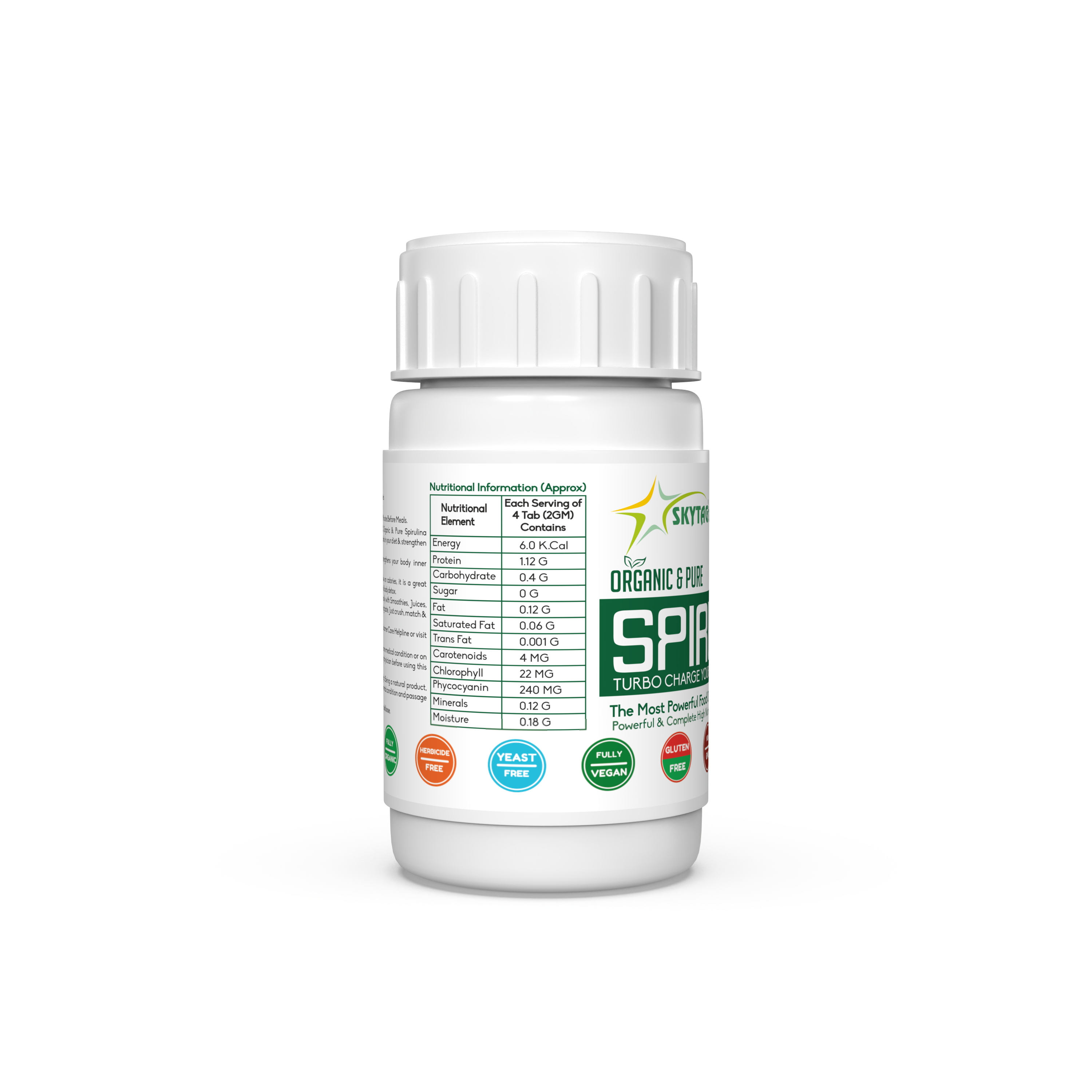  100% pure and vegan pirulina tablets by skytag bioteq