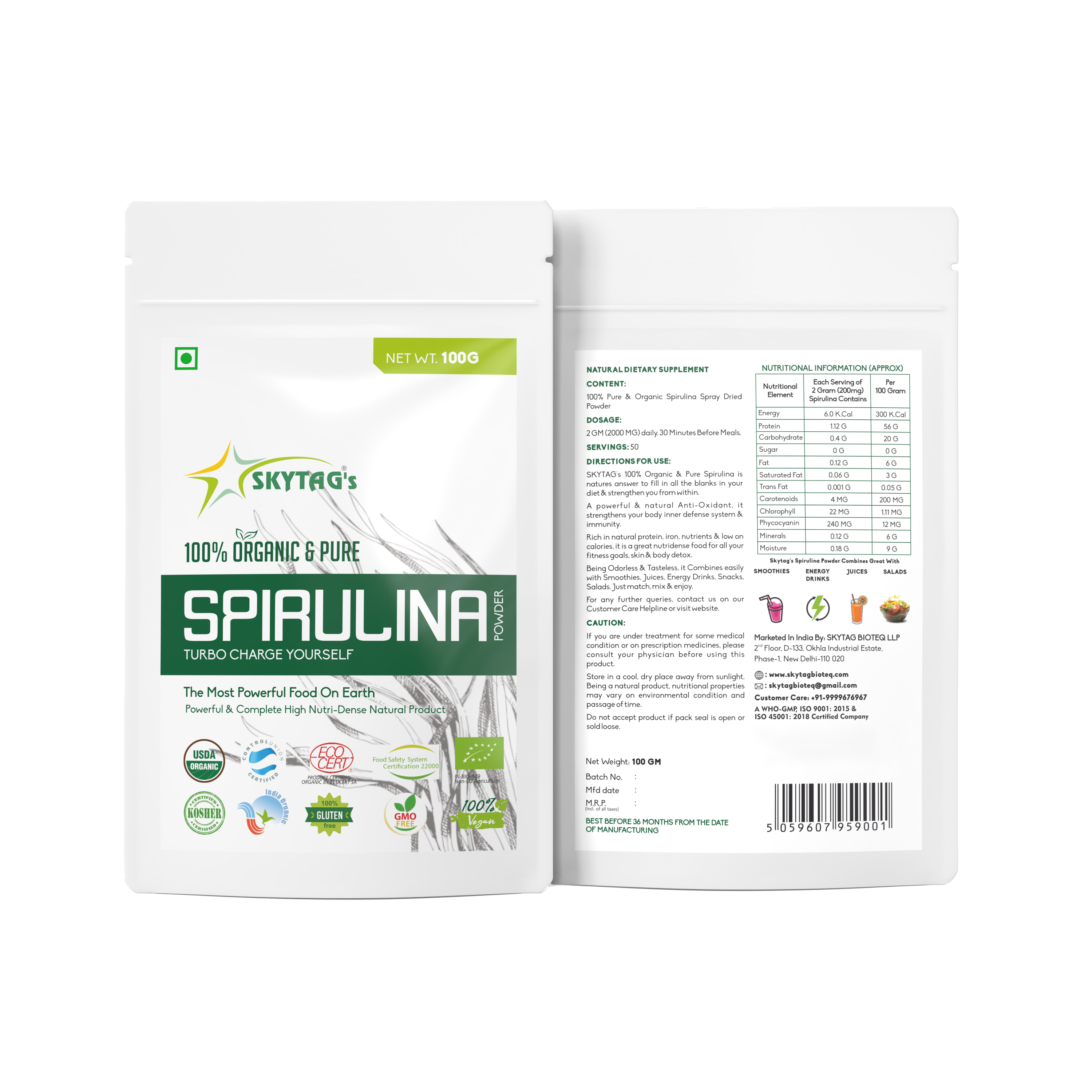 ORGANIC & PURE SPIRULINA POWDER