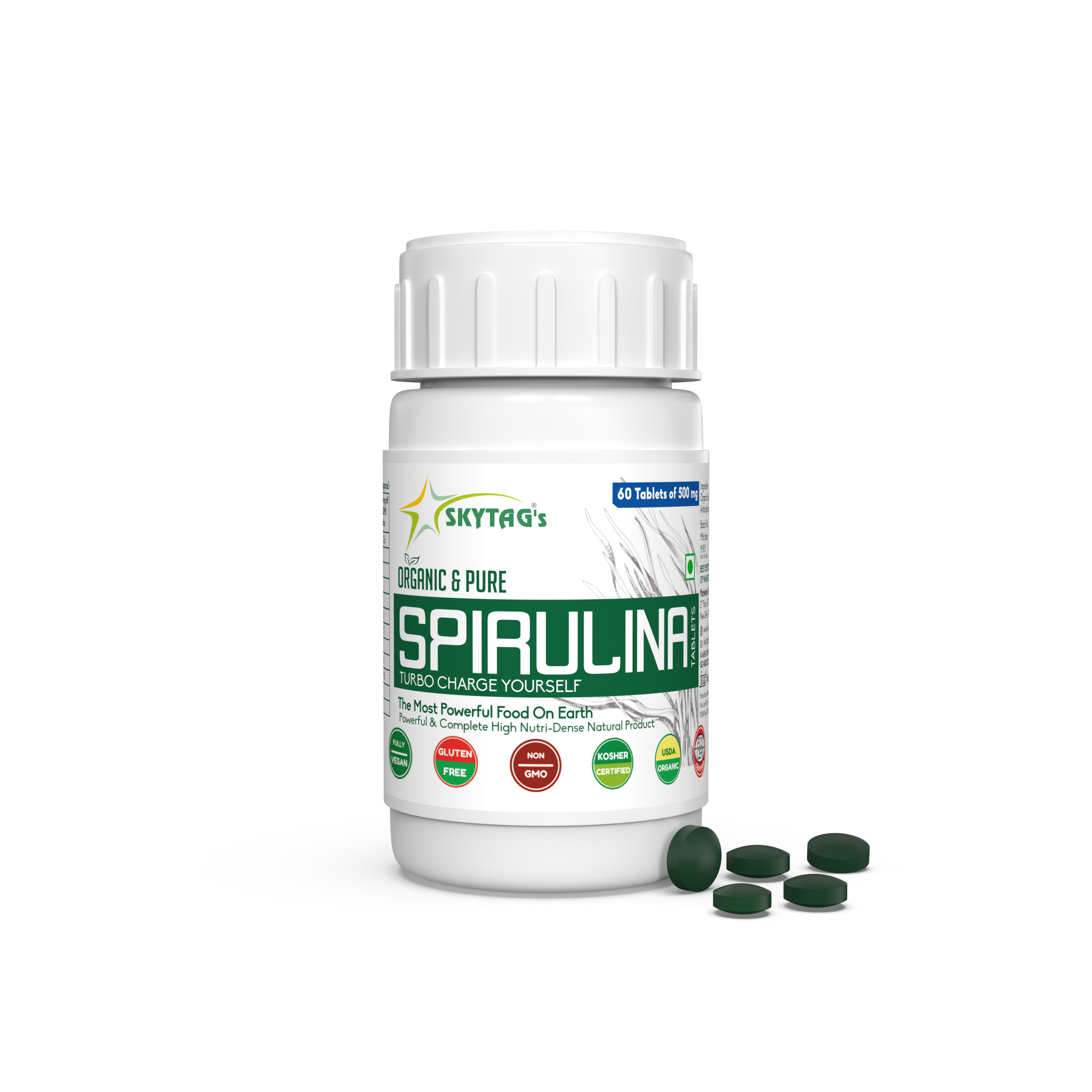 pure and organic spirulina tablets by skytag bioteq